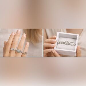 🩶Three silver tone rings, various designs, cz stones🩶